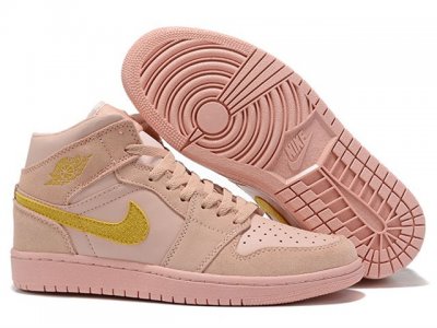 Air Jordan 1 Mid Pink Gold Shoes